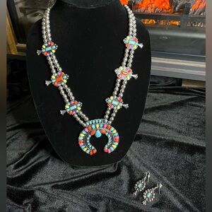Squash blossom necklace set. 17” necklace